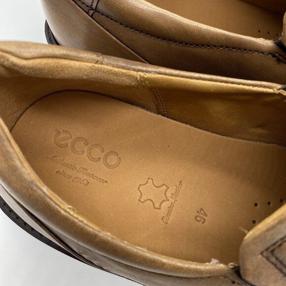 Ecco Holton Brown Leather Slip-On Dress Shoes Men\'s 12 EU 46 Apron Toe Loafers